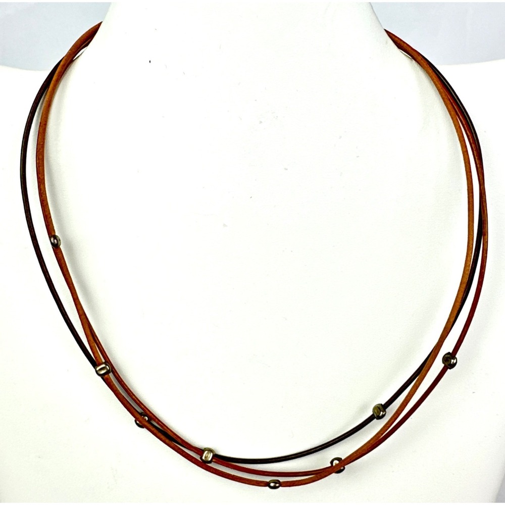 Silpada 3 Strand Leather Sterling Silver 925 Israel Bead Station Necklace N1833
